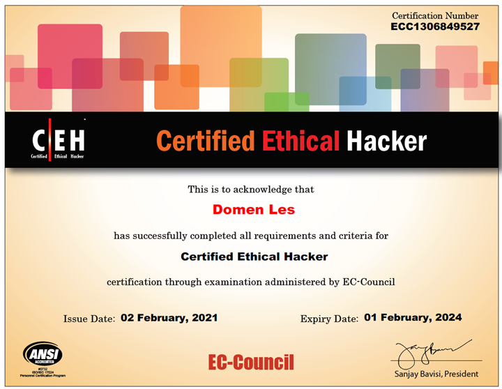 Prvi FERI (ITK) študent kot certificiran etični heker