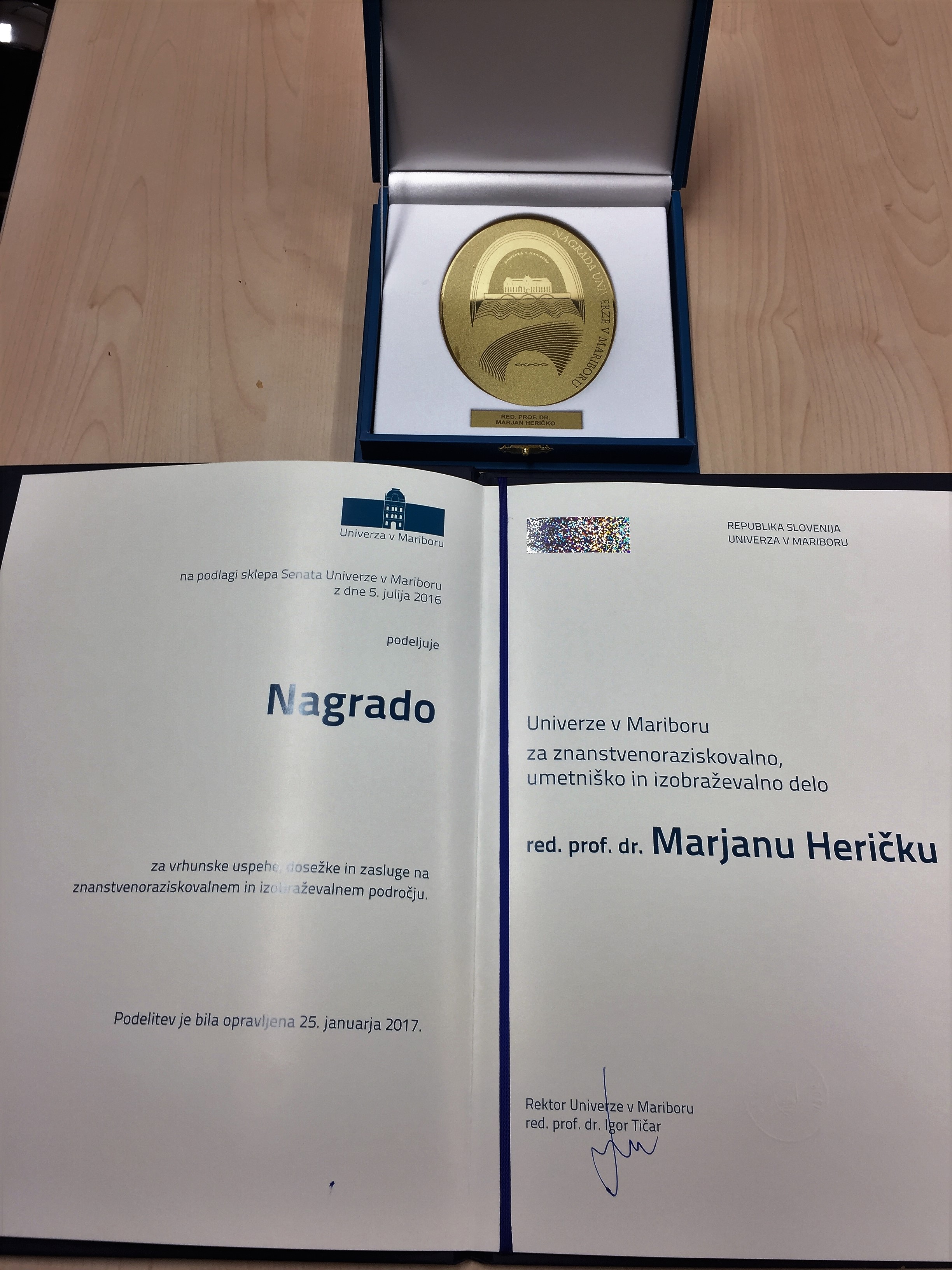 Rektorjevi nagradi Marjanu Heričku in Marku Kompari